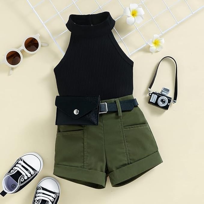 Girl Summer Clothes Halter Tops + Short 2 pieces Set