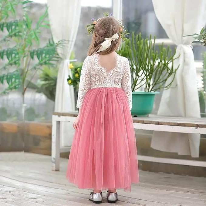 Party Flower Girl Dress with Lace Back A-Line Straight - Fall Dress G0100