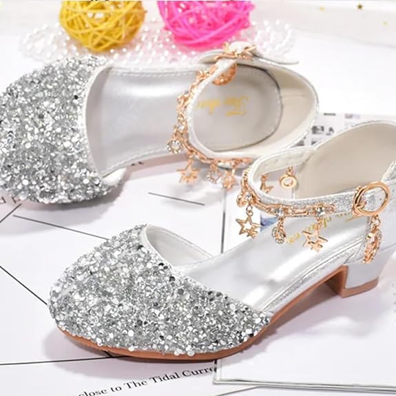 Girls Princess Low Heels Mary Jane Shoes Rhinestone Dance Shoes - S0041