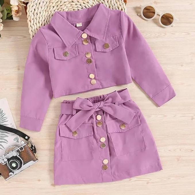 Little Girls Spring Outfits Long Sleeve Shirt + Mini Skirt