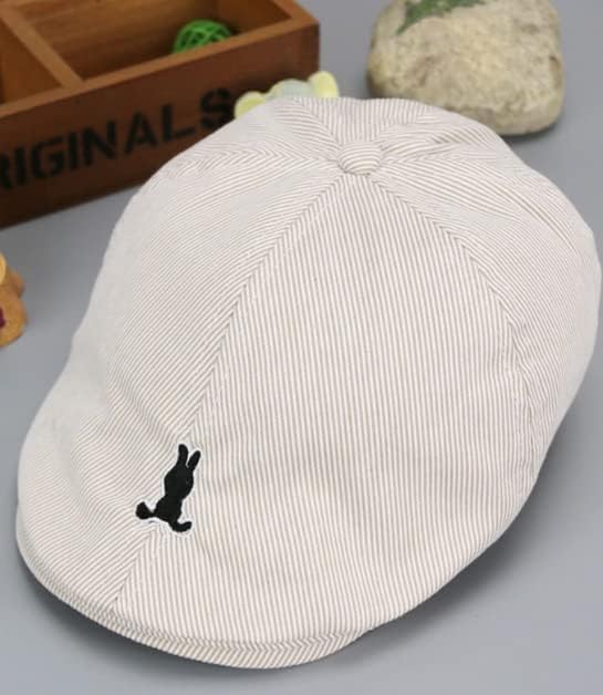 Boys' Striped Newsboy Cap with Embroidered Bunny
