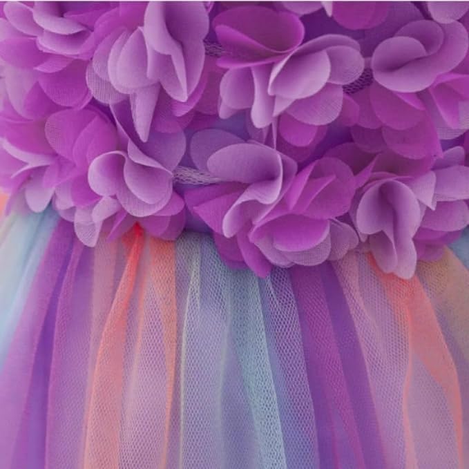 Rainbow Tutu Skirt Dress with Flower Application for Babies and Toddlers - G0105