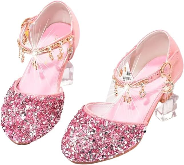 Girls Princess Low Heels Mary Jane Shoes Rhinestone Dance Shoes - S0041