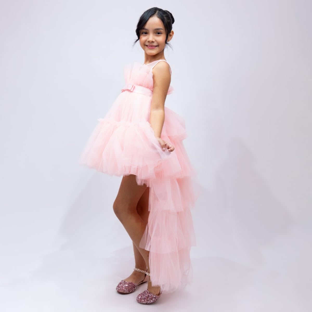 Puffy Tulle Dress with Detachable Train Girl Party Birthday