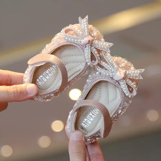 Baby Girls Mary Jane Flats New Born Dress Shoes Pearl & Crystal - S0011
