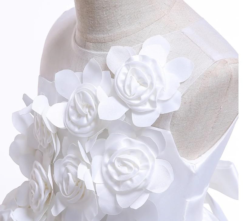 Satin Dress for Babies and Girls with Floral Applications - G0111