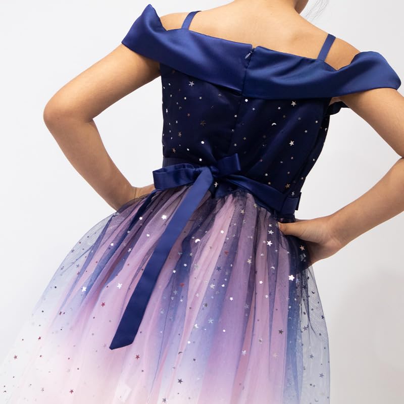 Off-the-shoulder tulle dress with sparkling stars for girls - G0093