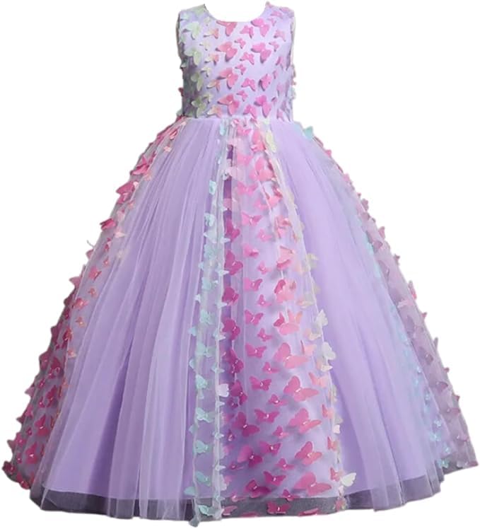 3D Butterfly Tulle Birthday Dress Long for Girls - G0003
