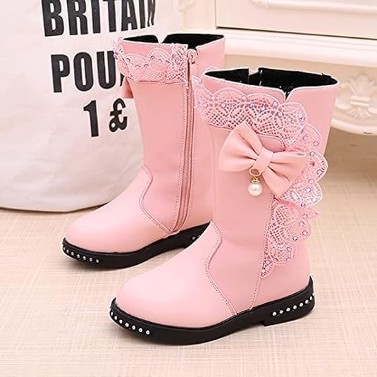 Girls Mid calf  Boots Lace and Bow Knot - S0040
