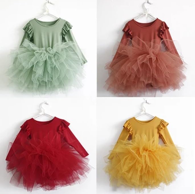 Girls Ballet Fluffy Tutu Dresses Long Sleeve Dance Leotards - G0056