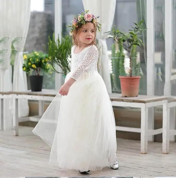 Party Flower Girl Dress with Lace Back A-Line Straight - Fall Dress G0100