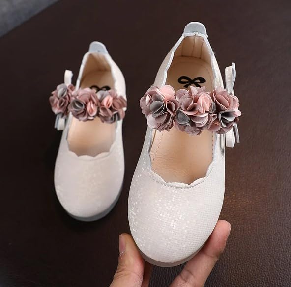 Baby and Girls Dress Shoes Mary Jane Flats with Flowers - S0005