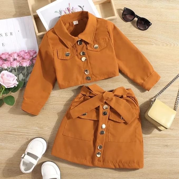 Little Girls Spring Outfits Long Sleeve Shirt + Mini Skirt