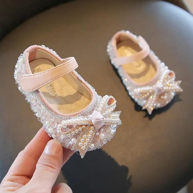 Baby Girls Mary Jane Flats New Born Dress Shoes Pearl & Crystal - S0011