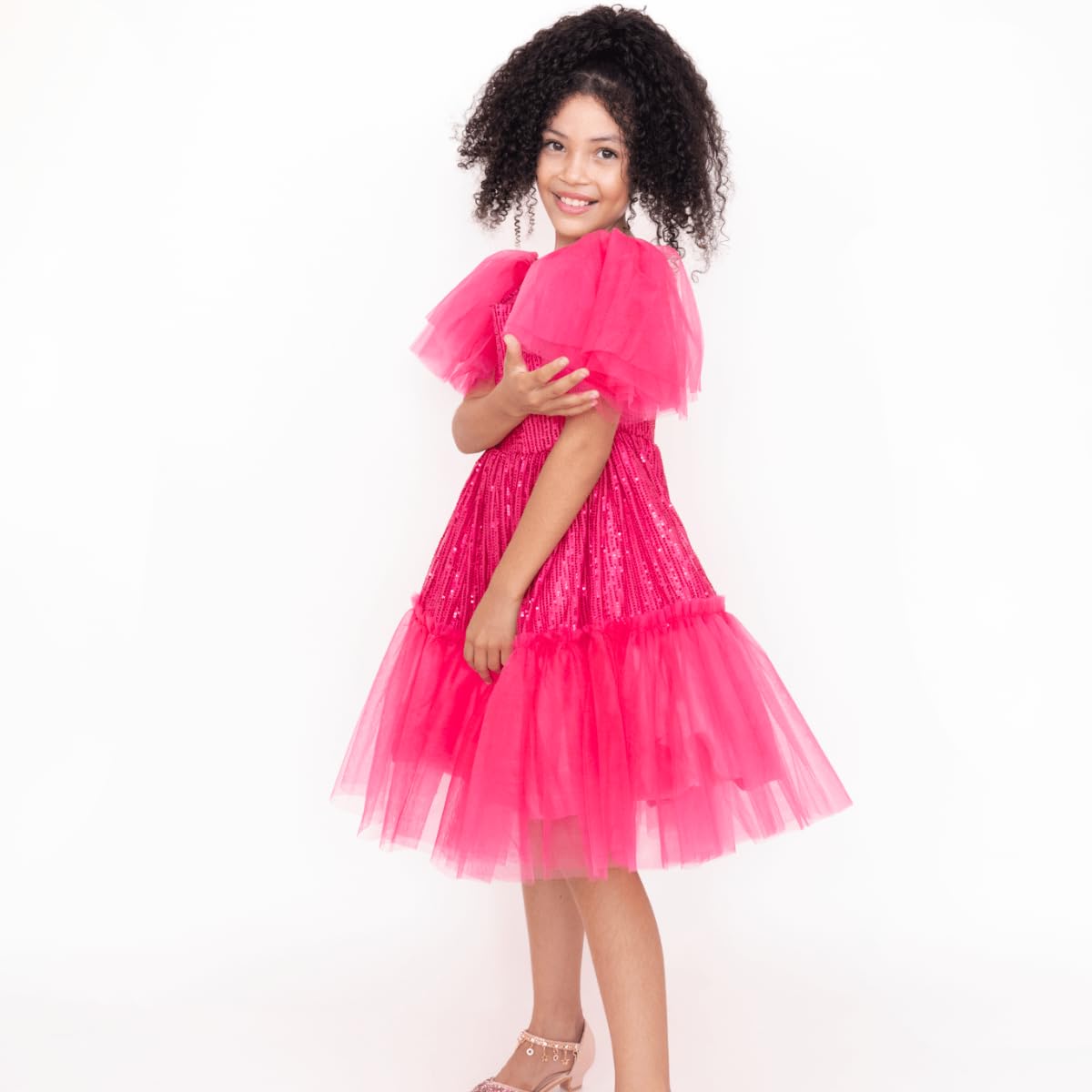Girls Thanksgiving Dress with mesh Tutu Skirt and Puffed Fly Sleeve - G0066