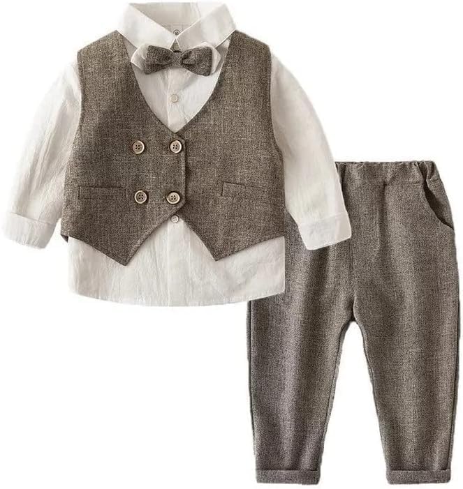 Toddlers Boys 3-Piece Elegant Linen Set Shirt + Vest & Bow Tie - B0031