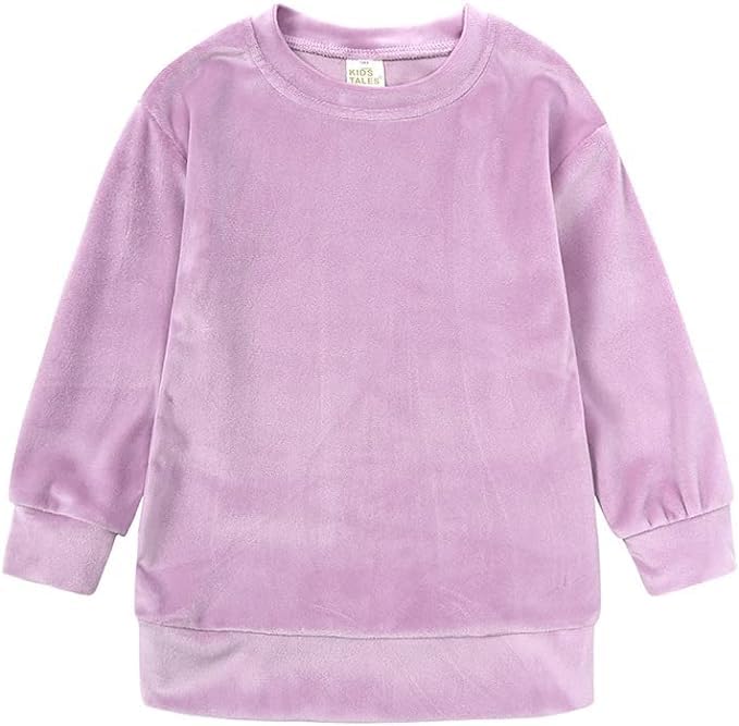 Little Girls Velour Sweatsuit 2pcs Round Neck Sweatshirt + Sweatpants Pullover Jogger Outfit Set - G0001