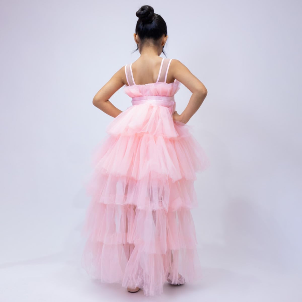 Puffy Tulle Dress with Detachable Train Girl Party Birthday