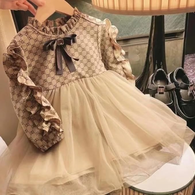 Luxury Branded Print Dress with Tulle Skirt for Girls - G0091