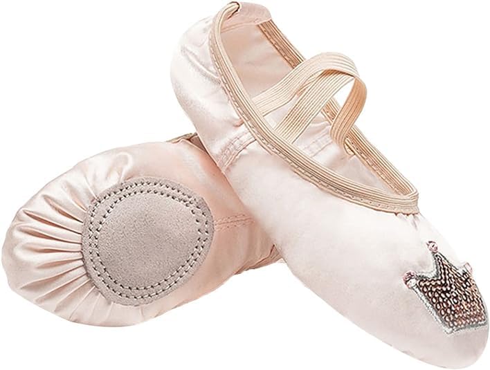 Ballet Dance Shoes for Girls Split Sole Embroidered Crown Design - S0014