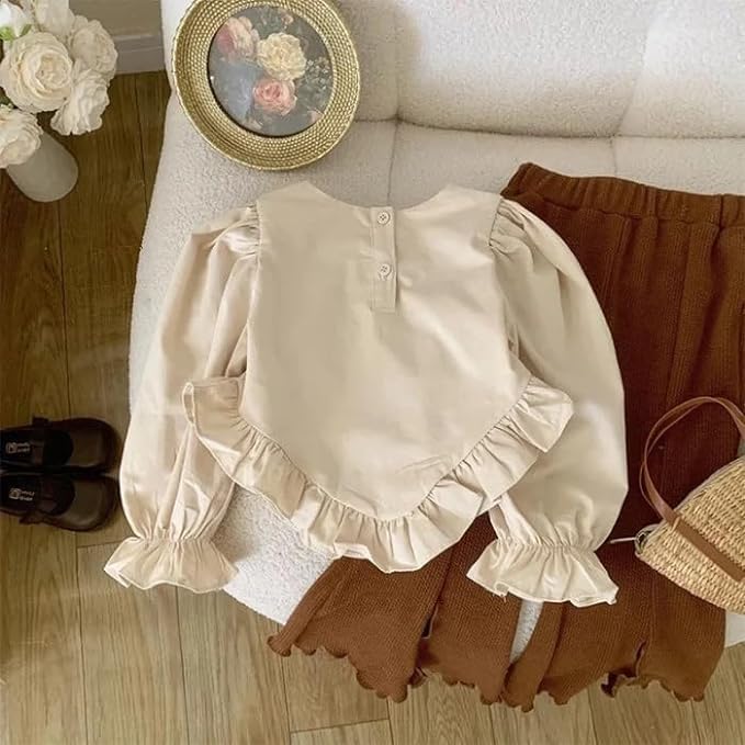 Spring outfit for girls Flower Agaric Edge Top + Split Flared pants - G0123