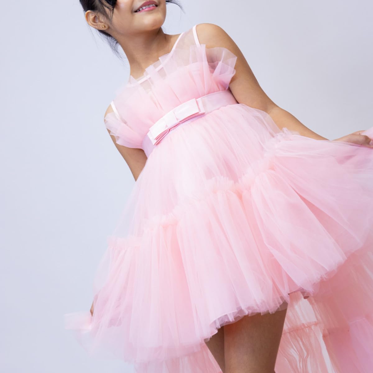 Puffy Tulle Dress with Detachable Train Girl Party Birthday