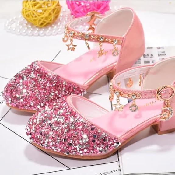 Girls Princess Low Heels Mary Jane Shoes Rhinestone Dance Shoes - S0041