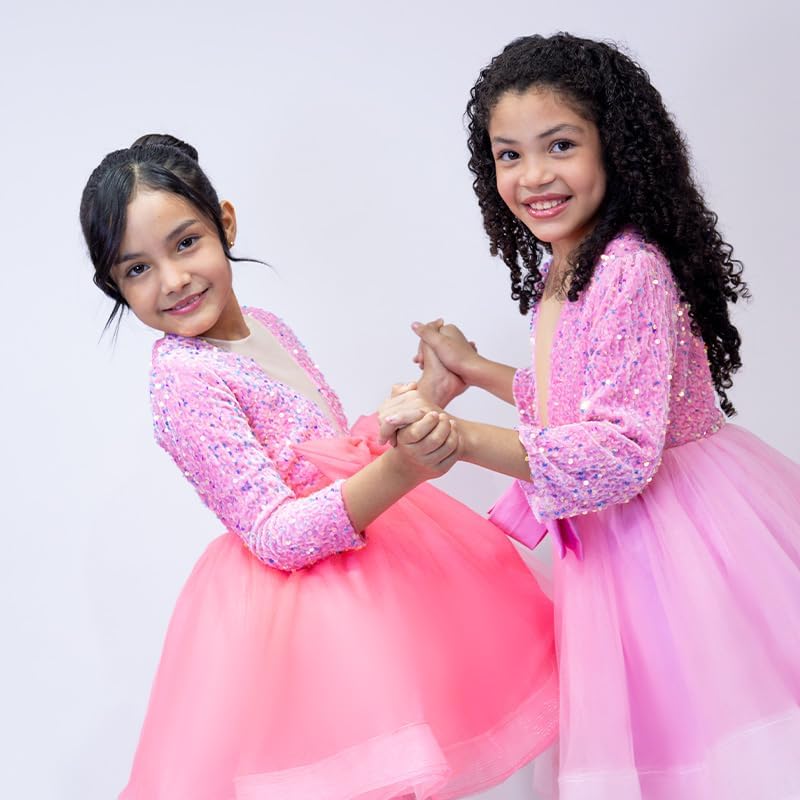 Sequin Tulle Dress with Bow for Girls - G0115