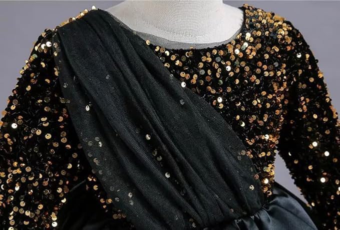 Girls Satin Dress with Long Sleeves and Sequins - G0061