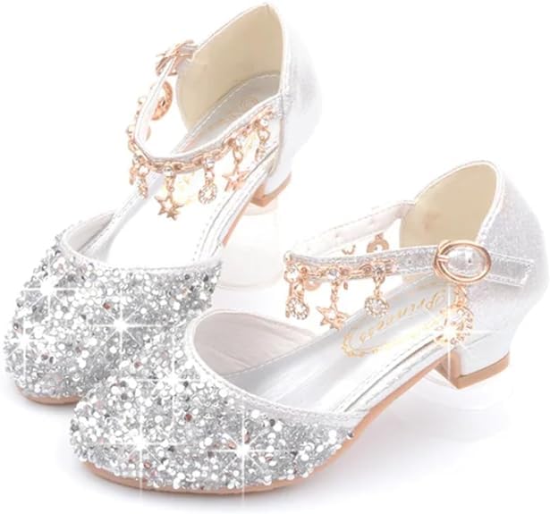 Girls Princess Low Heels Mary Jane Shoes Rhinestone Dance Shoes - S0041