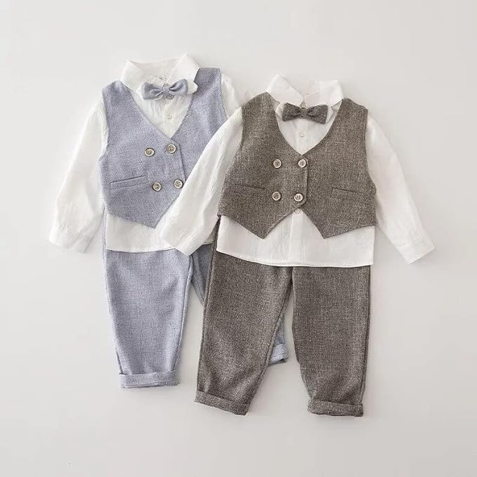 Toddlers Boys 3-Piece Elegant Linen Set Shirt + Vest & Bow Tie - B0031