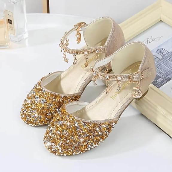 Girls Princess Low Heels Mary Jane Shoes Rhinestone Dance Shoes - S0041