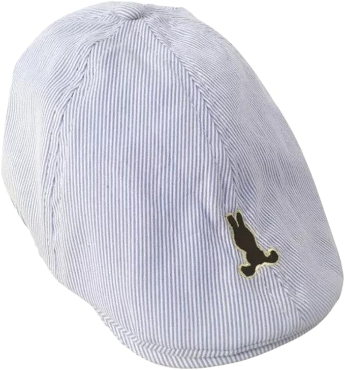 Boys' Striped Newsboy Cap with Embroidered Bunny