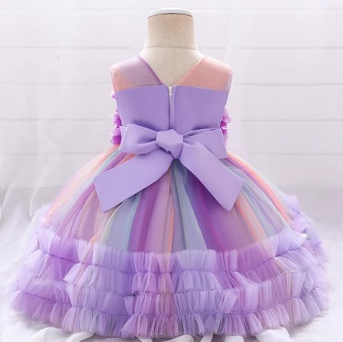 Rainbow Tutu Skirt Dress with Flower Application for Babies and Toddlers - G0105