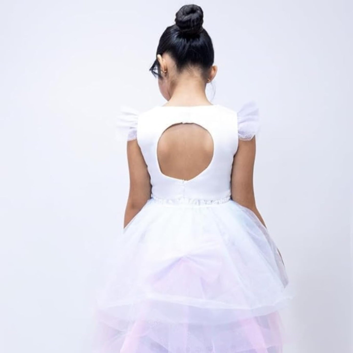 Unicorn Birthday Dress Princess Ruffle Sleeves Detachable long Tail - G0134