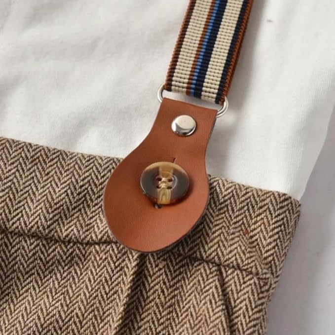 Baby and Toddler Boy Jumpsuit + Beret Hat + Suspenders & Bow Tie - B0001