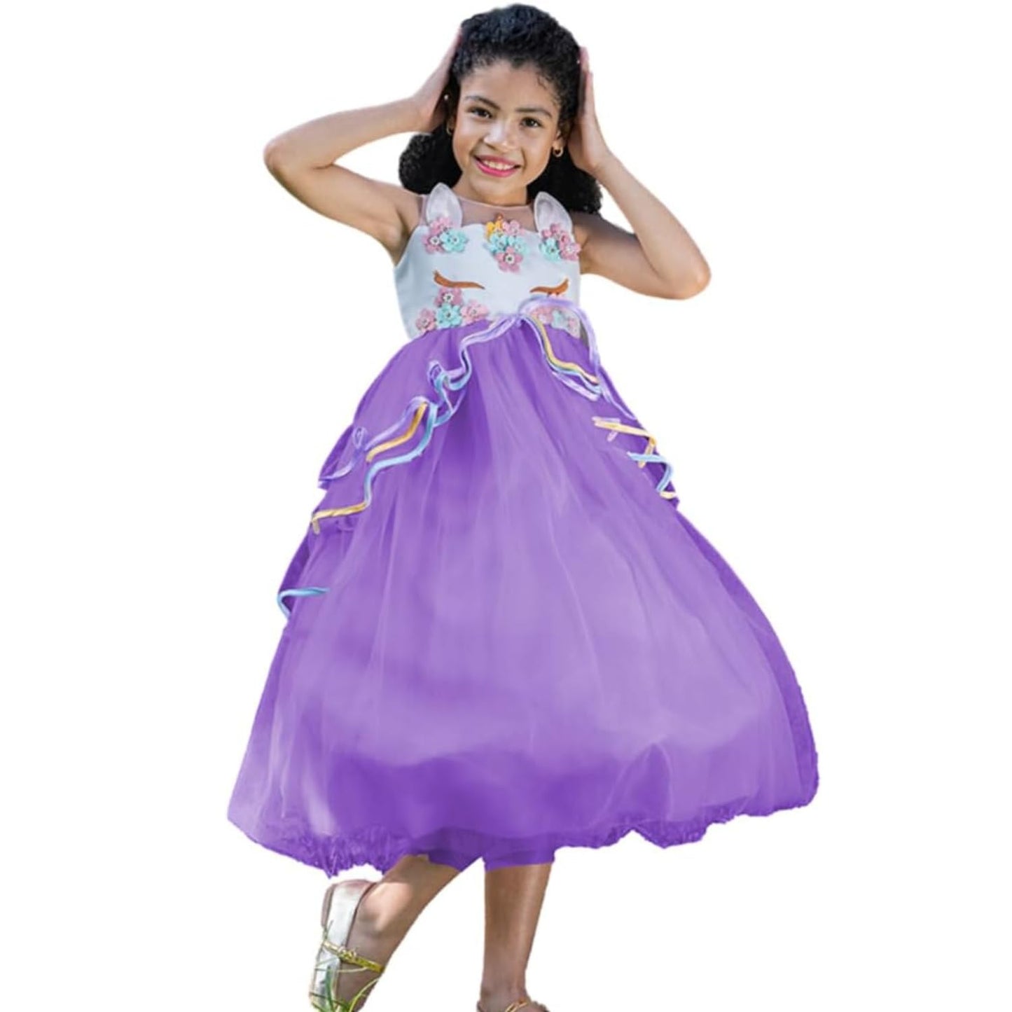 Princess and Costume Dress for Girls with Unicorn Headband - G0096