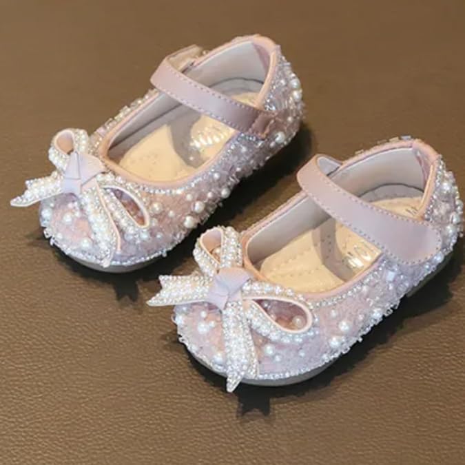 Baby Girls Mary Jane Flats New Born Dress Shoes Pearl & Crystal - S0011