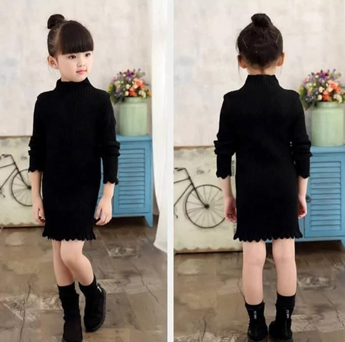 Girls' Knitted Sweater Dress with Long Sleeves - G0067
