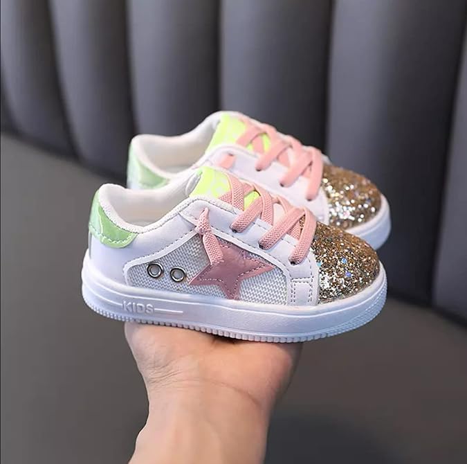 Little Girl's Glitter Sneakers - Back to School Shoes Stars Design - S0054
