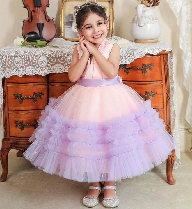 Satin Princess Dress with Ruffle Tulle Skirt for Girls - G0113