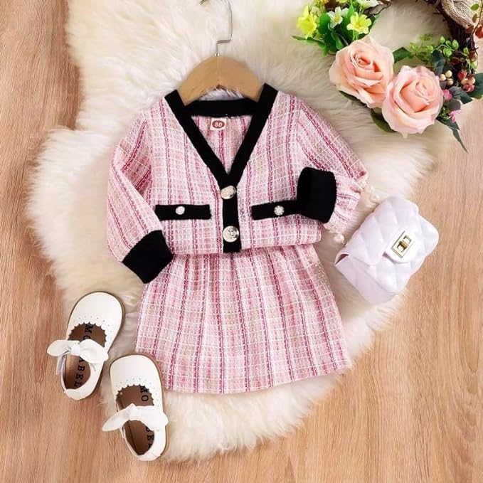 Girls' 2-piece set Long sleeve jacket and plaid mini skirt