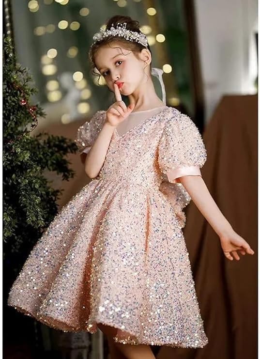 Beautiful Pink Sequined Dress with Princess Cut and Bow at The Back - G0015
