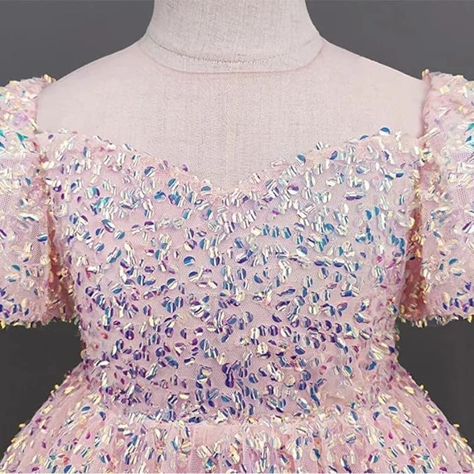 Beautiful Pink Sequined Dress with Princess Cut and Bow at The Back - G0015