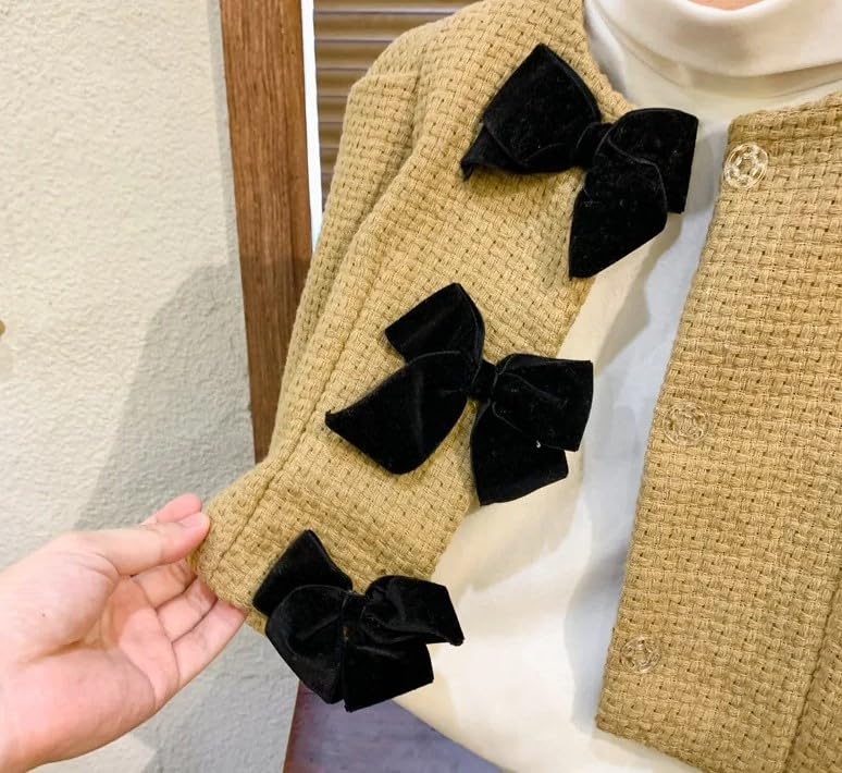 Girls' Stylish Tweed Jacket with Velvet Bows+ Pants Sets - G0073