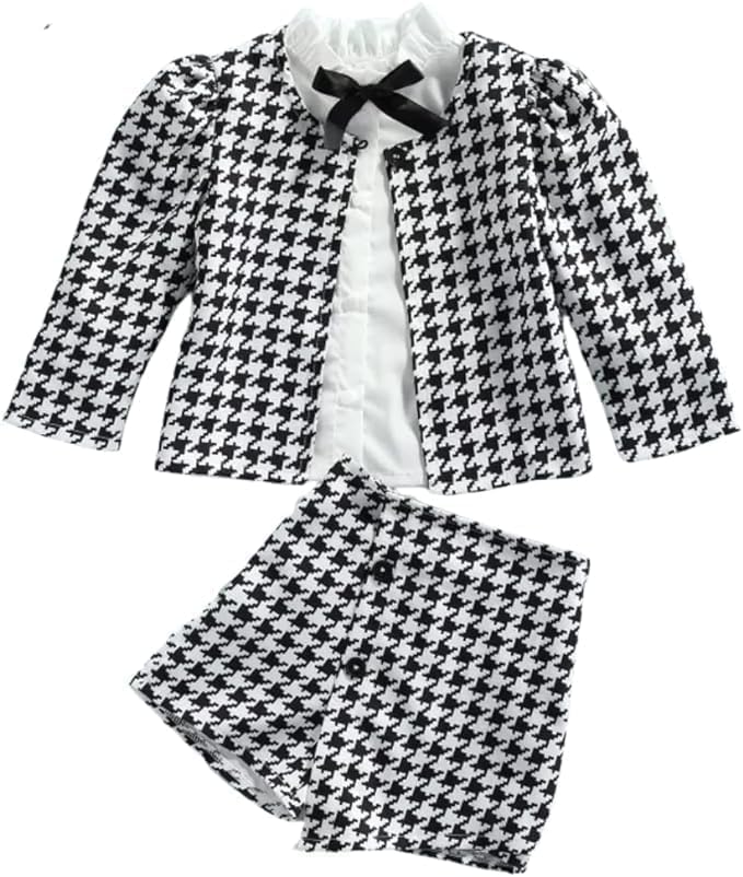 Toddler Girls Long Sleeve Plaid Cardigan + White Shirt +Plaid Short - G0124