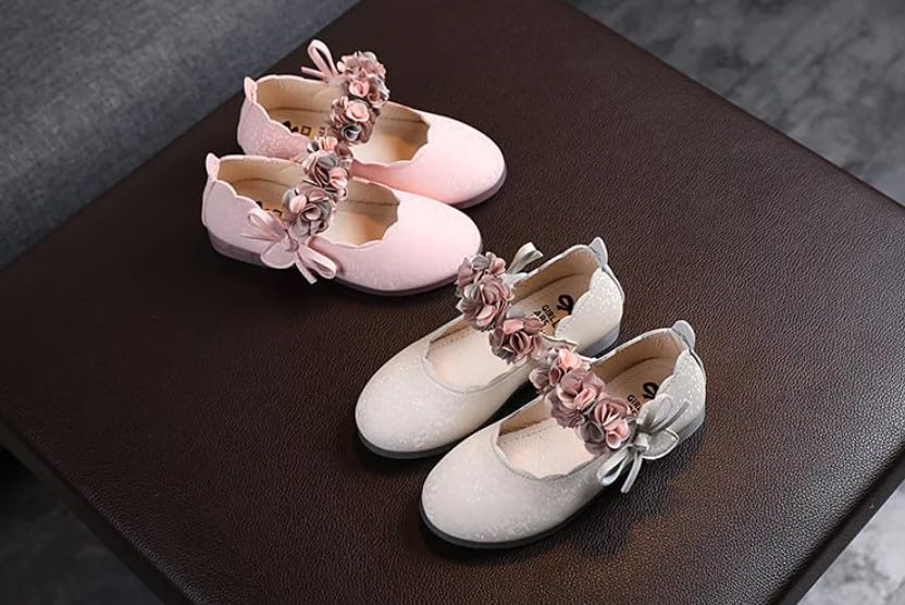 Baby and Girls Dress Shoes Mary Jane Flats with Flowers - S0005
