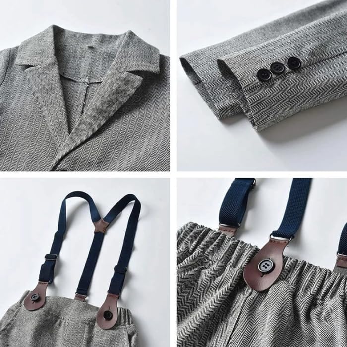 Boys' Gray Suspender Pants Set with Bow Tie - B0020