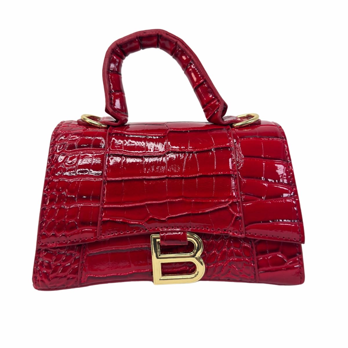 Faux Leather Handbag with Crocodile Texture