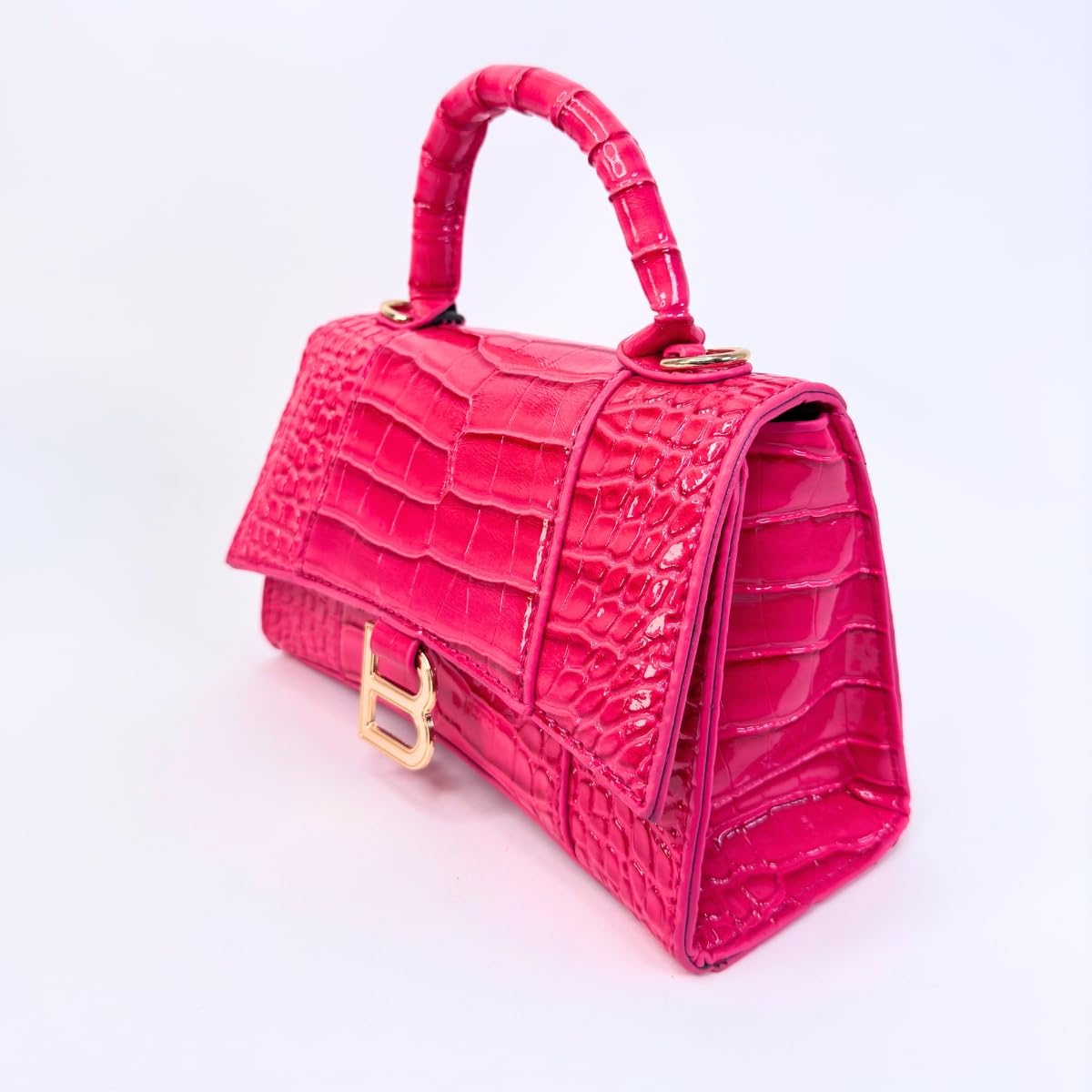Faux Leather Handbag with Crocodile Texture